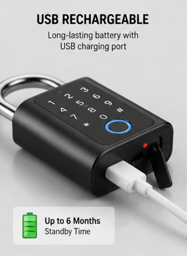 Smart Keyless Electronic Padlock – Rechargeable Combination Lock
